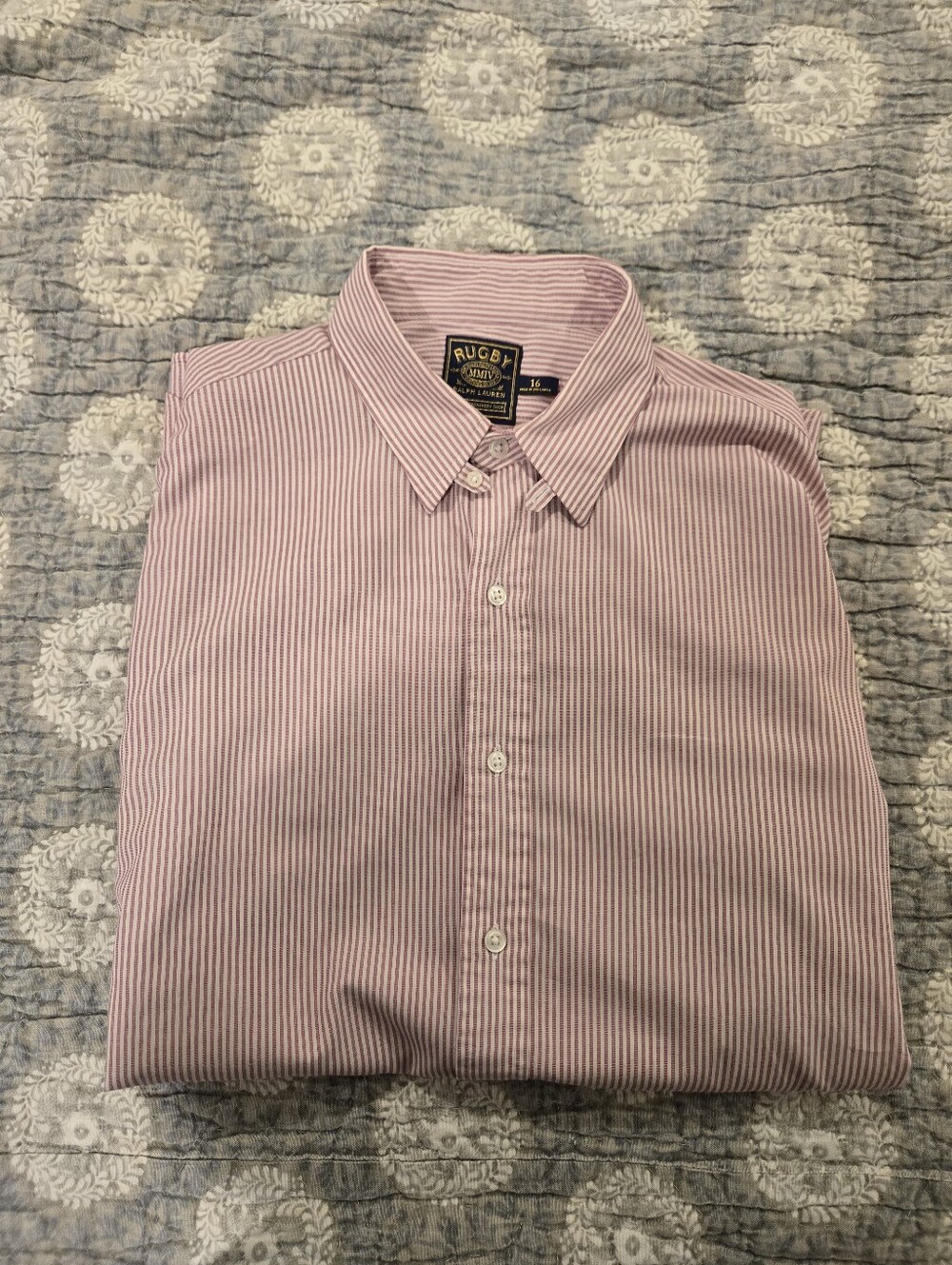 Rugby Ralph Lauren Red And White Striped Large Button Down Shirt